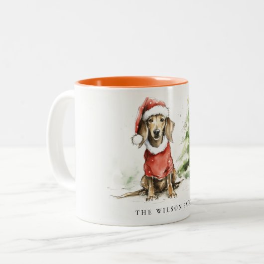 可愛いダシュント犬の毛皮と明るいクリスマス ツートーンマグカップ (正面左)