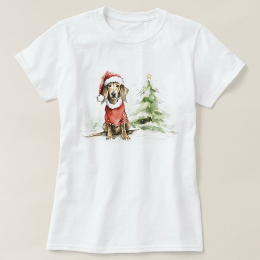 可愛いダシュント犬の毛皮と明るいクリスマス Tシャツ (デザイン正面)