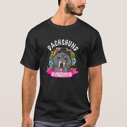 可愛いダシュント犬ママ花パピードッグ Tシャツ (正面)