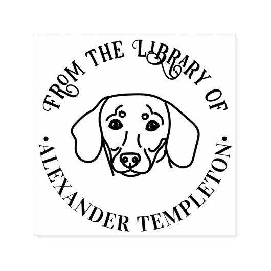 可愛いダシュント犬顔「From the Library of」本 セルフインキングスタンプ (デザイン)