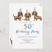可愛いダシュント犬50歳の誕生日パーティー招待状 招待状 (正面/裏面)