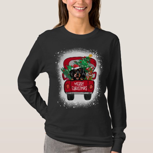 可愛いダシュント赤いトラック陽気なクリスマス漂白 Tシャツ (正面)