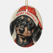 可愛いダシュント、ヴィンテージメリークリスマス セラミックオーナメント (右)