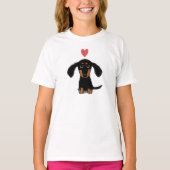 可愛いダシュンドウィーナードッグパピーとハート Tシャツ (正面)