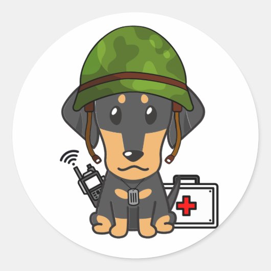 可愛いダチュンド犬の軍用ヘルメット ラウンドシール (正面)