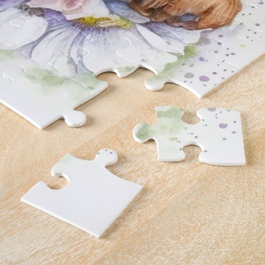 可愛いダックシュント子犬の水色フローラ犬 ジグソーパズル (側面)