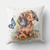 可愛いダックシュント子犬の水色 クッション (裏面)