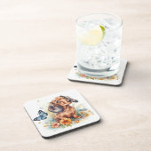 可愛いダックシュント子犬の水色 コースター (右側)