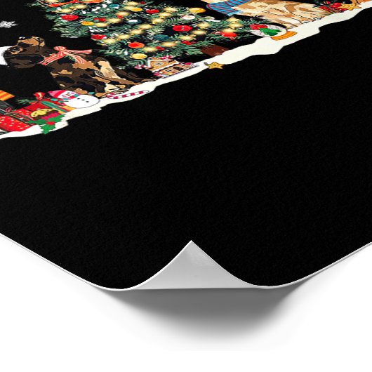 可愛いダックスシャンドサンタハットクリスマスツリーライトドッグ ポスター (角)