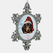 可愛いダックスパーピードドッグサンタハット1stクリスマス スノーフレークピューターオーナメント (左)