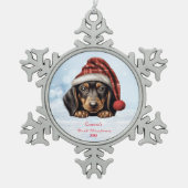 可愛いダックスパーピードドッグサンタハット1stクリスマス スノーフレークピューターオーナメント (正面)