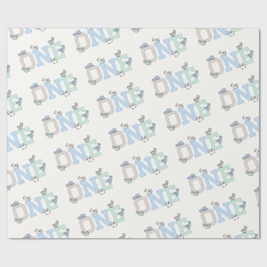 可愛いダックス大きいワンボーイ1st誕生日ギフトラップ ラッピングペーパー (フラット)