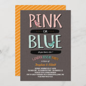 可愛いダックピンクまたはブルーベビー性別がパーティーを明かす 招待状 (正面/裏面)