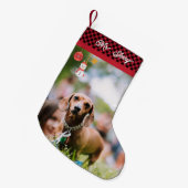 可愛いダッチシュントのソーセージ犬の子犬クリスマスギフト スモールクリスマスストッキング (正面 (吊り時))