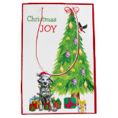 可愛いダルマチアンサンタパピーとクリスマスツリー ミディアムペーパーバッグ (正面)