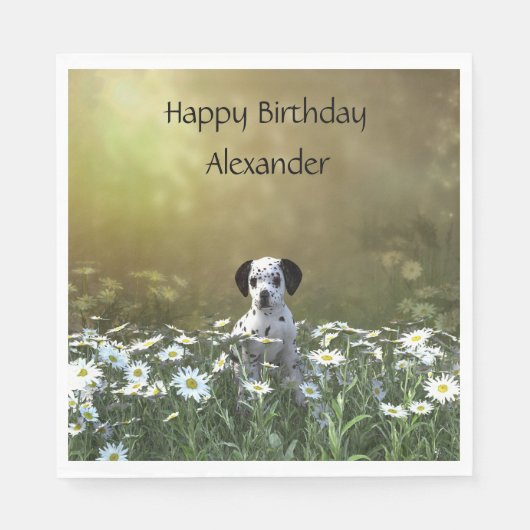 可愛いダルマチアンパピーinデイジー スタンダードランチョンナプキン (正面)