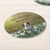 可愛いダルマチアンパピーinデイジー ラウンドペーパーコースター (アングル)