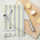 可愛いダルマチアンブルーとクリーストライプのム キッチンタオル (四つ折り)