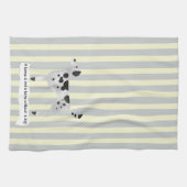 可愛いダルマチアンブルーとクリーストライプのム キッチンタオル (横)