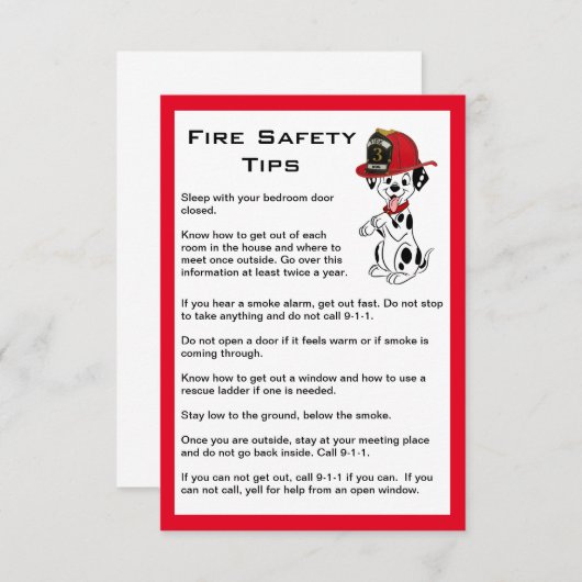 可愛いダルマチアン犬の火災安全のヒントのフラットカード (正面/裏面)