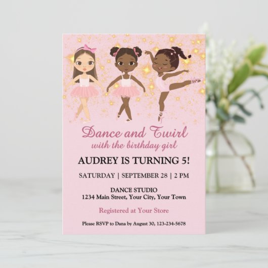 可愛いダンスと女の子の誕生日パーティー 招待状 (スタンド正面)