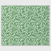 可愛いダークグリーン白ダマスク花柄 ラッピングペーパー (フラット)