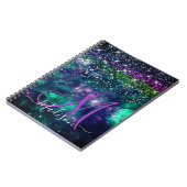 可愛いダークパープルグリーンフェイクグリッターモノグラム ノートブック (左側)