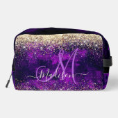 可愛いダークパープル金ゴールドフェイクグリッターモノグラムアクセス ドップキット (裏面)