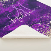 可愛いダークパープル金ゴールドフェイクグリッターモノグラム シェルパブランケット (3/4)