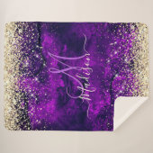 可愛いダークパープル金ゴールドフェイクグリッターモノグラム シェルパブランケット (正面(横))