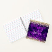 可愛いダークパープル金ゴールドフェイクグリッターモノグラム ノートブック (内部)
