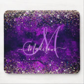 可愛いダークパープル金ゴールドフェイクグリッターモノグラム マウスパッド (正面)
