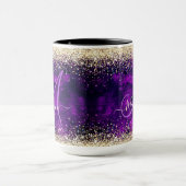 可愛いダークパープル金ゴールドフェイクグリッターモノグラム マグカップ (中央)