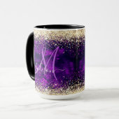 可愛いダークパープル金ゴールドフェイクグリッターモノグラム マグカップ (正面左)