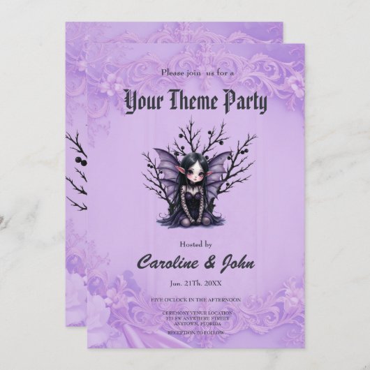 可愛いダークフェアリーとこうもり翼。 招待状 (正面/裏面)