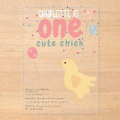 可愛いチキンヘンスチックガール最初の誕生日 アクリル招待状 (正面)