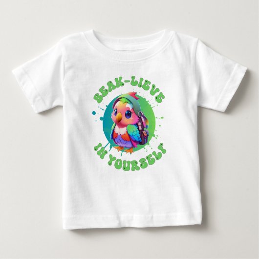 可愛いチビ(小さくかわいく書いた感じ)かわいいオウム名学年オンバック ベビーTシャツ (正面)