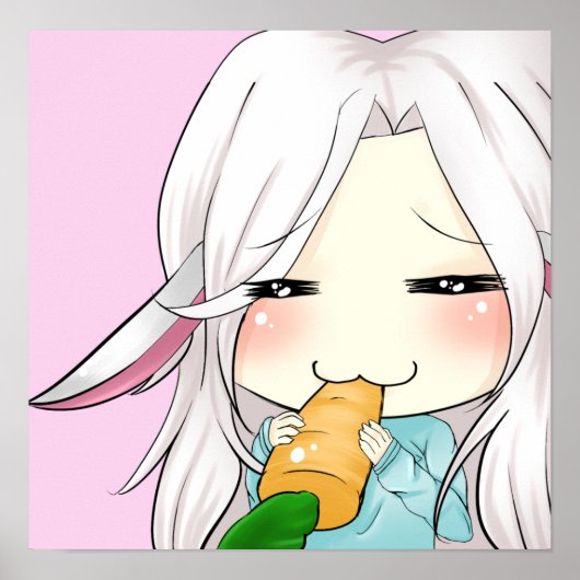 可愛いチビ(小さくかわいく書いた感じ)のガールとバンニー耳のポスター ポスター (正面)