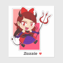 可愛いチビ（小さくかわいく書いた感じ）デビル赤い背景ステッカー シール