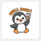 可愛いチビ（小さくかわいく書いた感じ）ペンギン「おいしい」ポーズシール スクエアシール (正面)