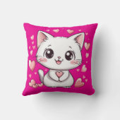 可愛いチビ(小さくかわいく書いた感じ)猫ピンク枕ハートかわいい クッション (裏面)