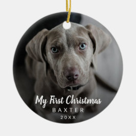 可愛いチョークスクリプトドッグフォトマイ初めてのクリスマス セラミックオーナメント