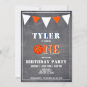 可愛いチョークボードバスケットボール1st誕生日 招待状 (正面)