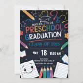 可愛いチョークボードプリスクール卒業キャップメモ帳 招待状 (正面)