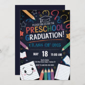 可愛いチョークボードプリスクール卒業キャップメモ帳 招待状 (正面/裏面)