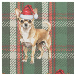 可愛いチワホアドッググリーンと赤い格子模様のクリスマス ファブリック