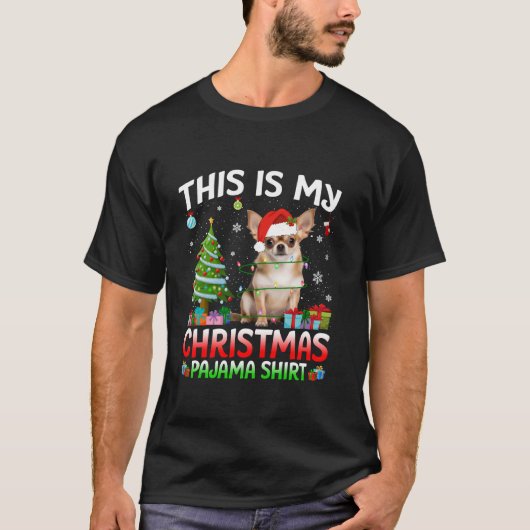 可愛いチワホアドッグサンタクリスマスライトドッグラブ Tシャツ (正面)