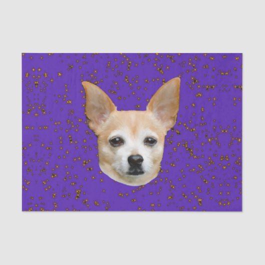 可愛いチワホアドッグパープルバックグランドイエロースター 薄葉紙 (正面)