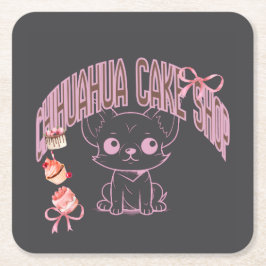 可愛いチワワとスイーツ,bow,cake,dogpuppy,のペーパーコースター スクエアペーパーコースター