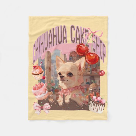 可愛いチワワのケーキ屋さん、sweets 、cherry、coquett,cake,puppyが好き フリースブランケット (正面)